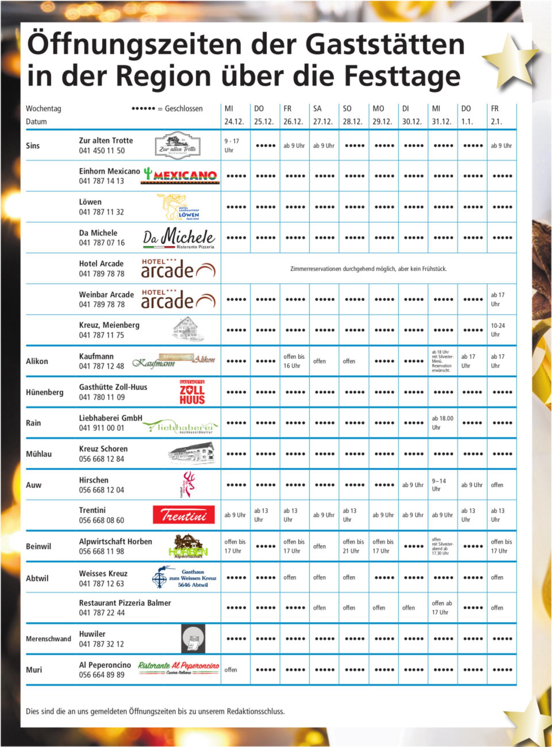 Öffnungszeiten der Gaststätten - Das Bild wird blockiert. – Möglicherweise durch einen aktiven Adblocker.