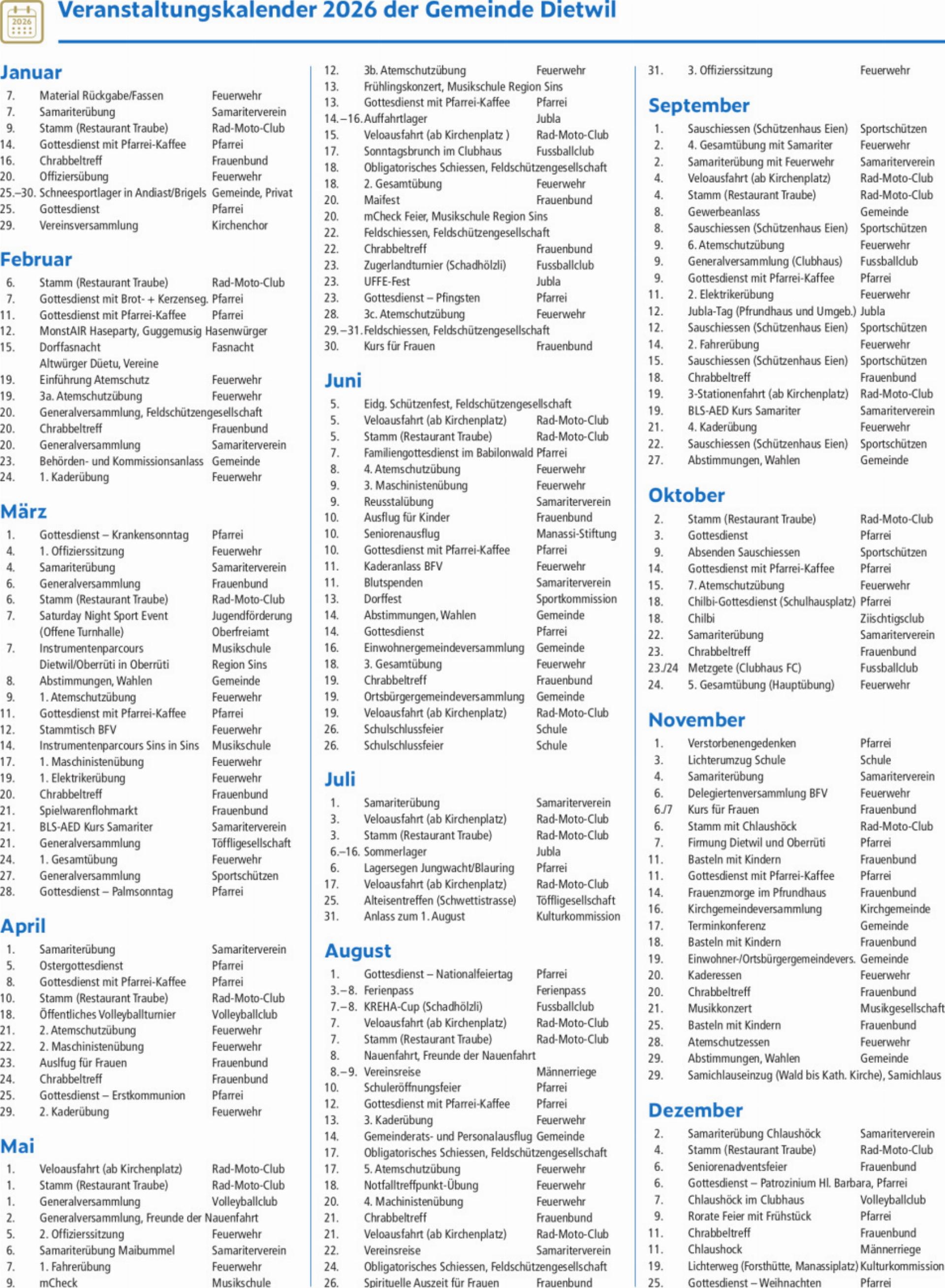 Veranstaltungskalender 2026 der Gemeinde Dietwil - Das Bild wird blockiert. – Möglicherweise durch einen aktiven Adblocker.