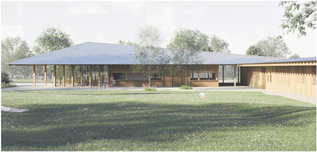 Blick auf den Gastroteil (links) des winkelförmigen Neubauprojekts am künftigen Zugang zur Badi Muri. Visualisierung: zVg Blick auf den Gastroteil (links) des winkelförmigen Neubauprojekts am künftigen Zugang zur Badi Muri. Visualisierung: zVg