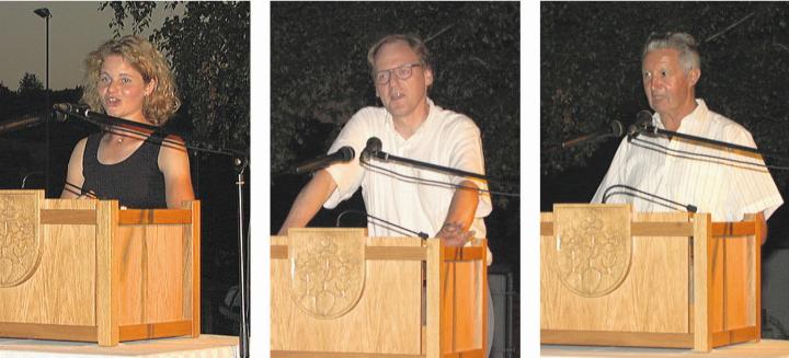 Die Festansprachen bei der 1.-August-Feier in Sins wurden gehalten von Eveline Rütimann, Beat Wenger und Walter Waldispühl (von links).  Foto: Anzeiger-Archiv