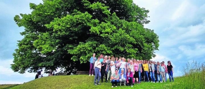 Die Mühlauer Frauen unter der mächtigen, 800-jährigen Linner Linde inklusive Dramatik der Wolken. Foto: zVg