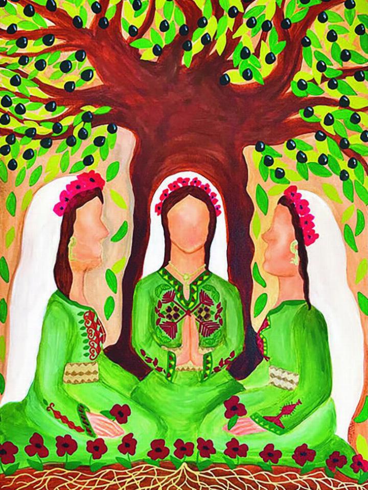 Weltgebetstag – Palästina: Kunstwerk «betende Frauen» von Halima Aziz. Foto: zVg
