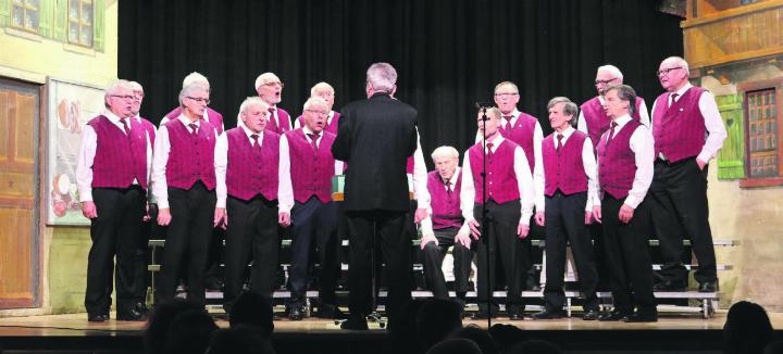 Der Klang der starken und vollen Männerstimmen erfüllte die Turnhalle. Die Leitung hatte René Amstutz. Foto: ci