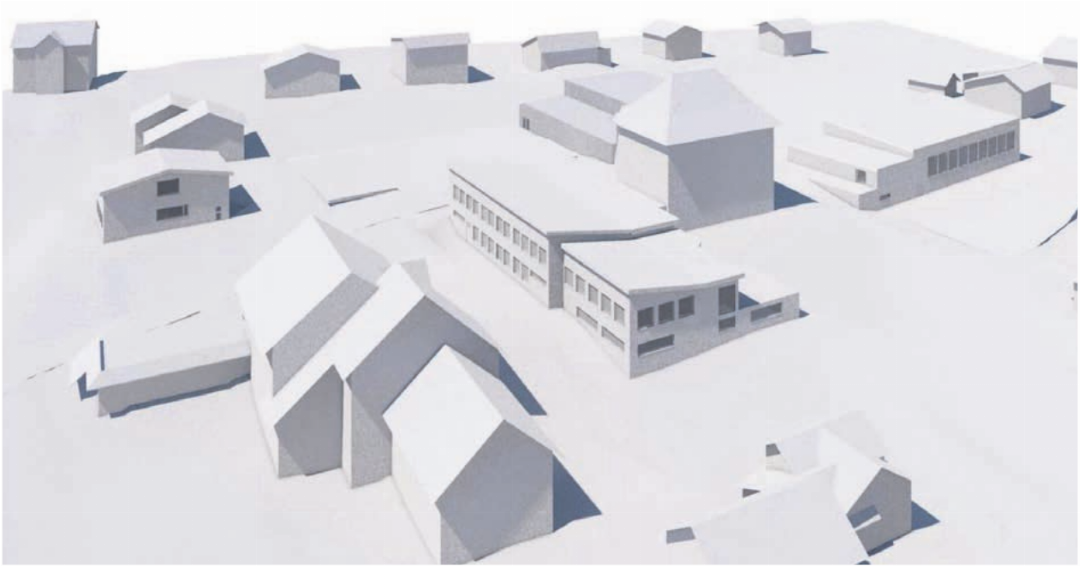 Modell des neuen Schulareals in Mühlau. Visualisierung: zVg Modell des neuen Schulareals in Mühlau. Visualisierung: zVg