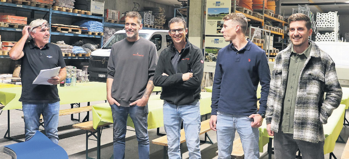 Josef Villiger, Stefan Niggli, Pascal Meier, Stefan und Michael Hohl, die Inhaber und Geschäftsleiter der vier beteiligten Firmen (von links). Fotos: ci Josef Villiger, Stefan Niggli, Pascal Meier, Stefan und Michael Hohl, die Inhaber und Geschäftsleiter der vier beteiligten Firmen (von links). Fotos: ci